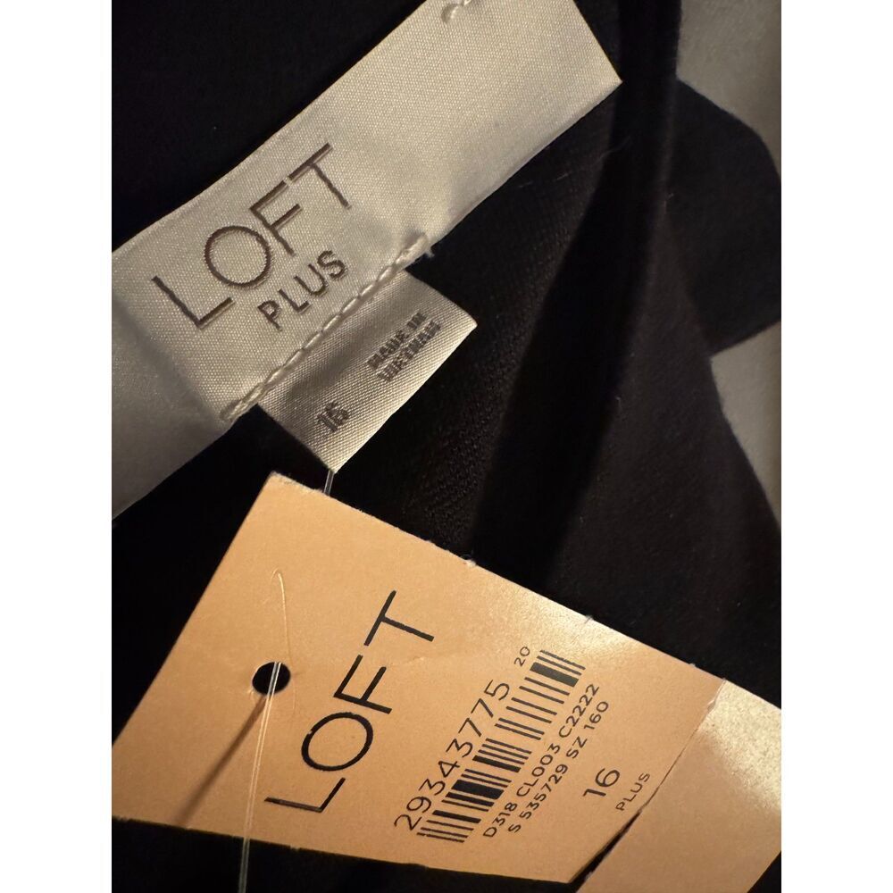 LOFT Plus NWT Dress sz16 Black Knee High Sleeveless Belted Stretch Knit Career - Picture 2 of 15